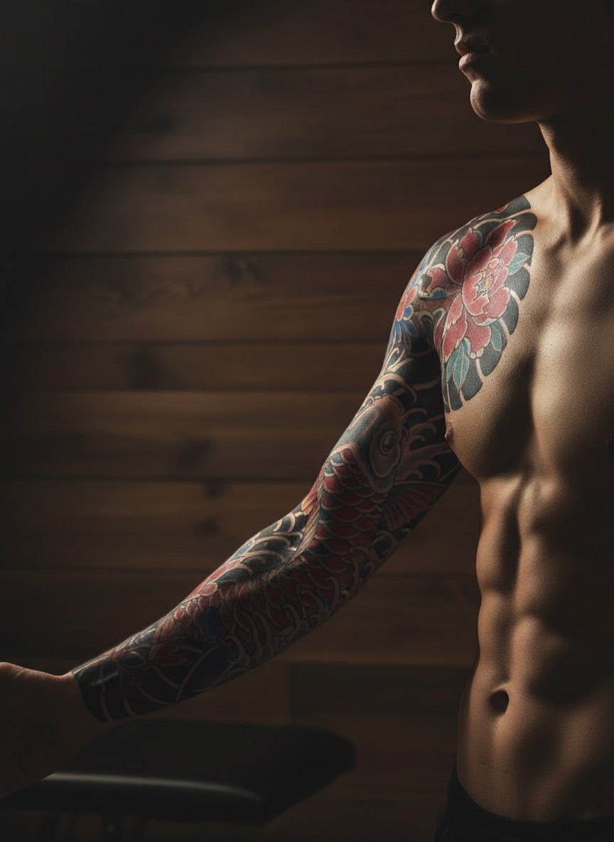The same skin with the AI tattoo design previewed in place