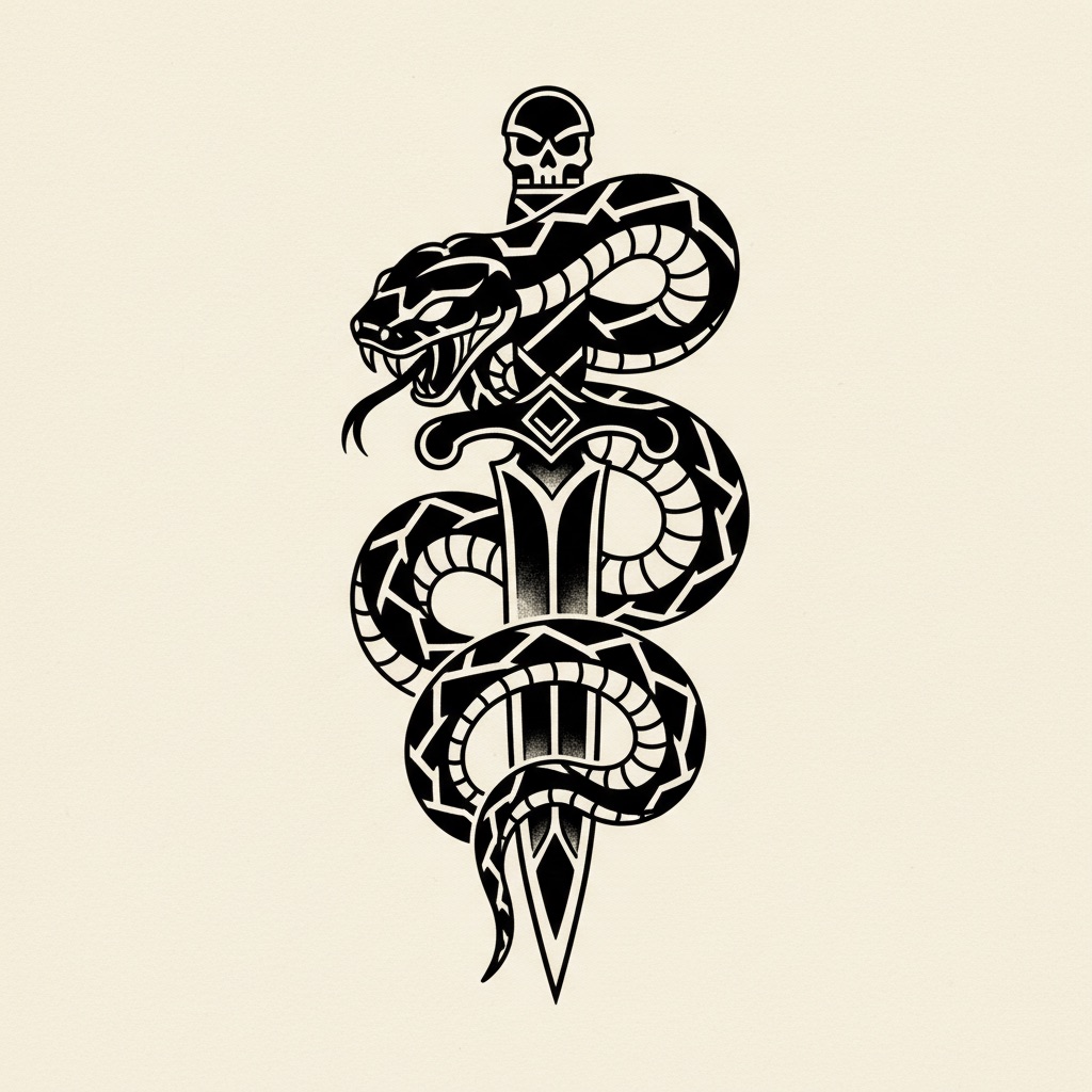 Blackwork tattoo style — Bold solid black, high contrast