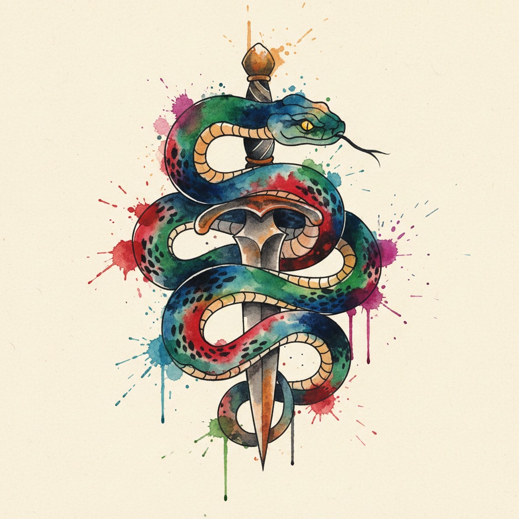 Watercolor tattoo style — Loose painterly color washes